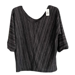 LOFT Black Grey Stripe V-Neck Dolman 3/4 Sleeve Top